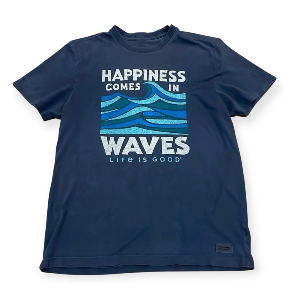Men's Life Is Good Crusher Tshirt Sz S Happiness Comes in Waves